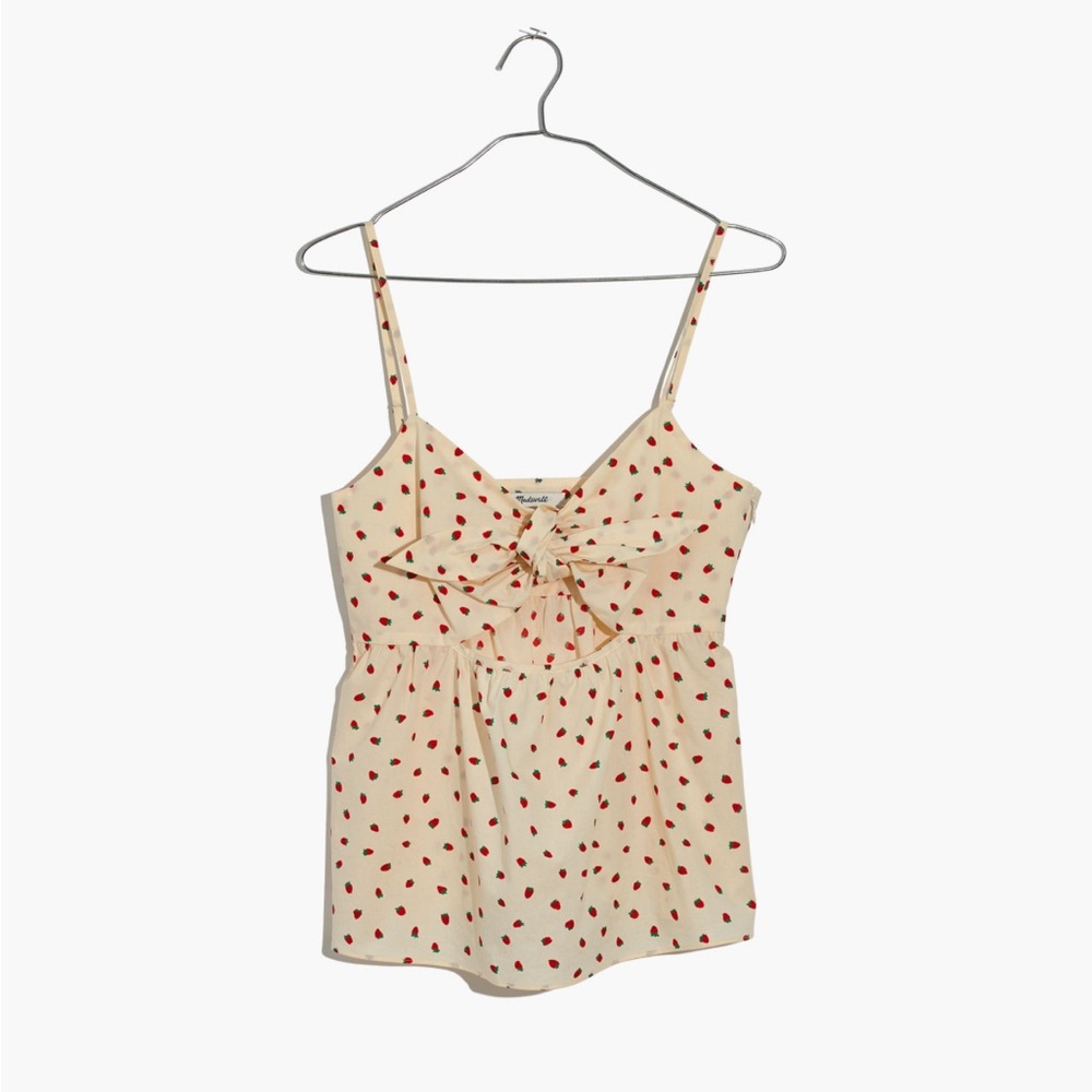 Madewell Tie-Front Keyhole Cami Top in Fresh Strawberries